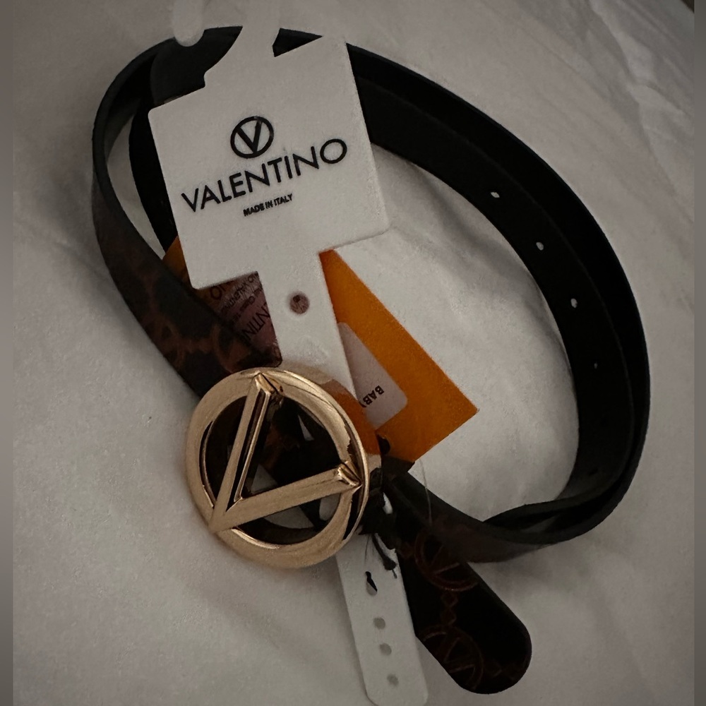 Valentino Women's Black Belt with Bronze Buckle